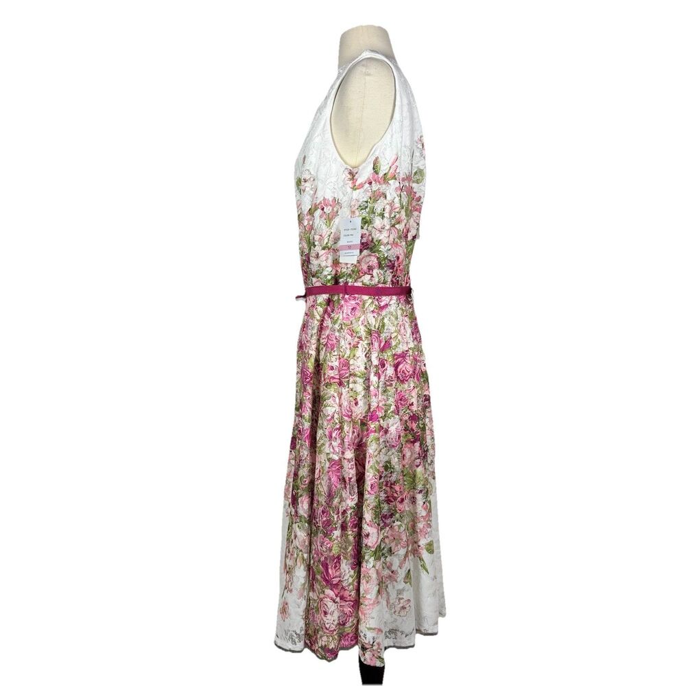 Danny & Nicole Floral Sleeveless Fit & Flare Dress 10 Pink Ivory Lace NWT - Picture 10 of 10